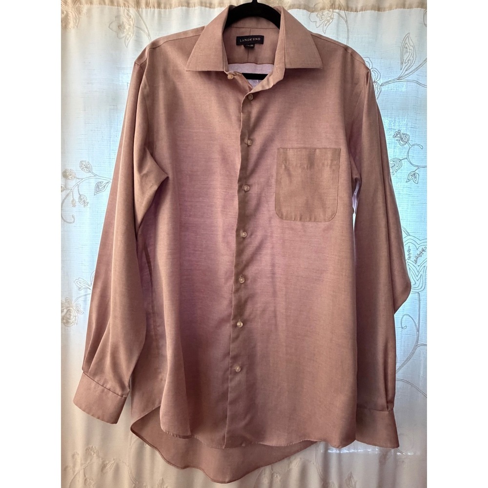 Lands End Mens Mauve Long Sleeve Button Down Shirt Cotton Blend Size 15.5 32/33